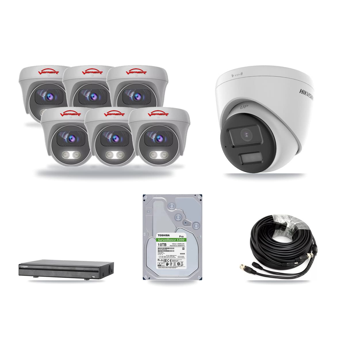 8-Channel 5MP – 4K CCTV Kit — 1 4K Turret + 6 White 5MP Cameras + 10TB Recording (DH-XVR5108H Recorder) - Image 1