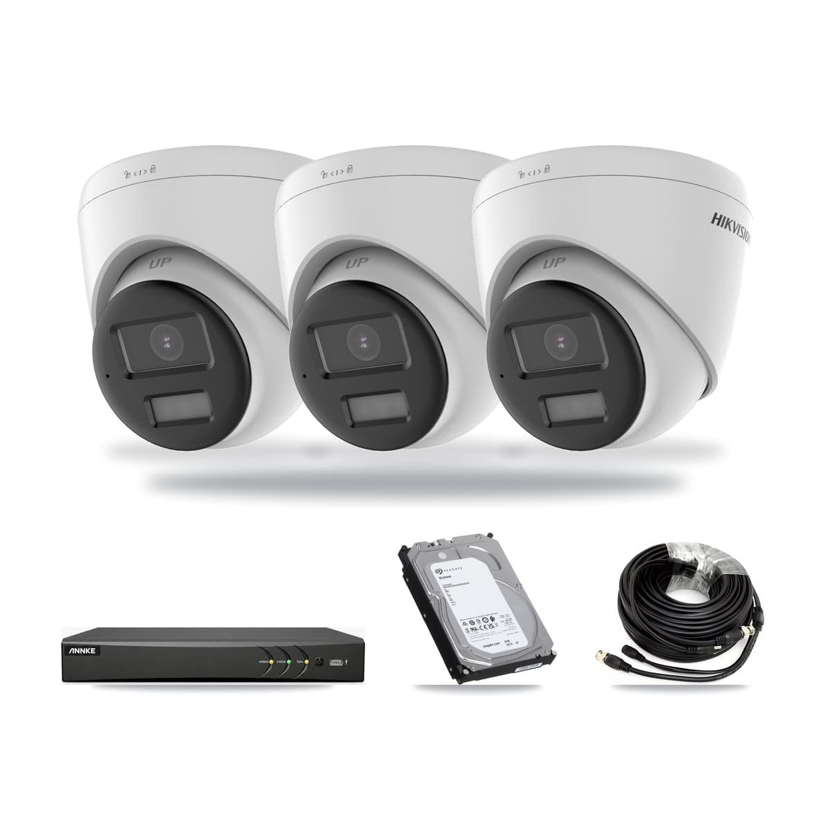 Hikvision & ANNKE 4-Channel 5MP CCTV Kit — 3 DS-2CE78K0T-LPTS Turret Cameras + 6TB Recording (AN-DV4-8MP-D941BB Recorder) - Image 1