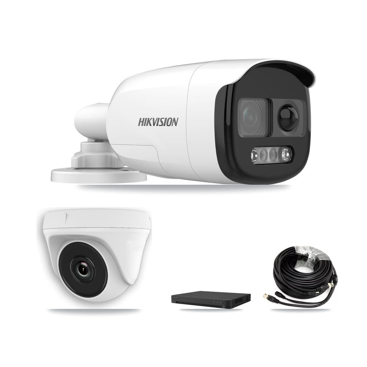 Hikvision 16-Channel 2MP – 5MP CCTV Kit — 2 DS-2CE12KF3T 5MP Bullet + 1 White HDT-2MP-N20W 2MP Dome Cameras + 3TB Recording (IDS-7216HUHI Recorder)