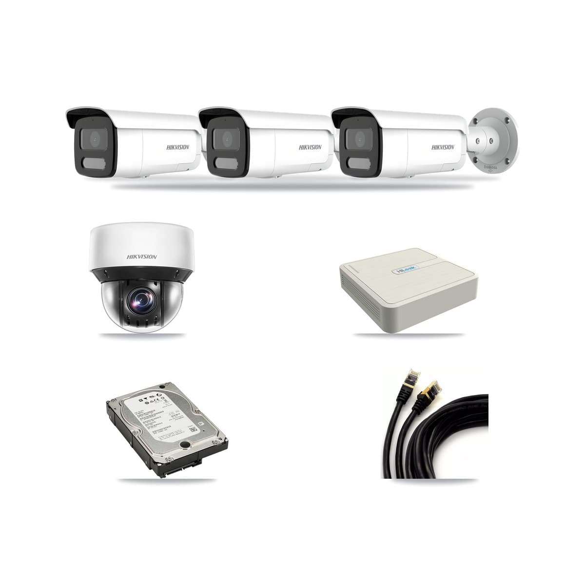 Hikvision & HiLook 8-Channel 4MP CCTV Kit — 3 DS-2CD2T47G2H Bullet + 1 DS-2DE4A425IW PTZ Cameras + 5TB Recording - Image 1