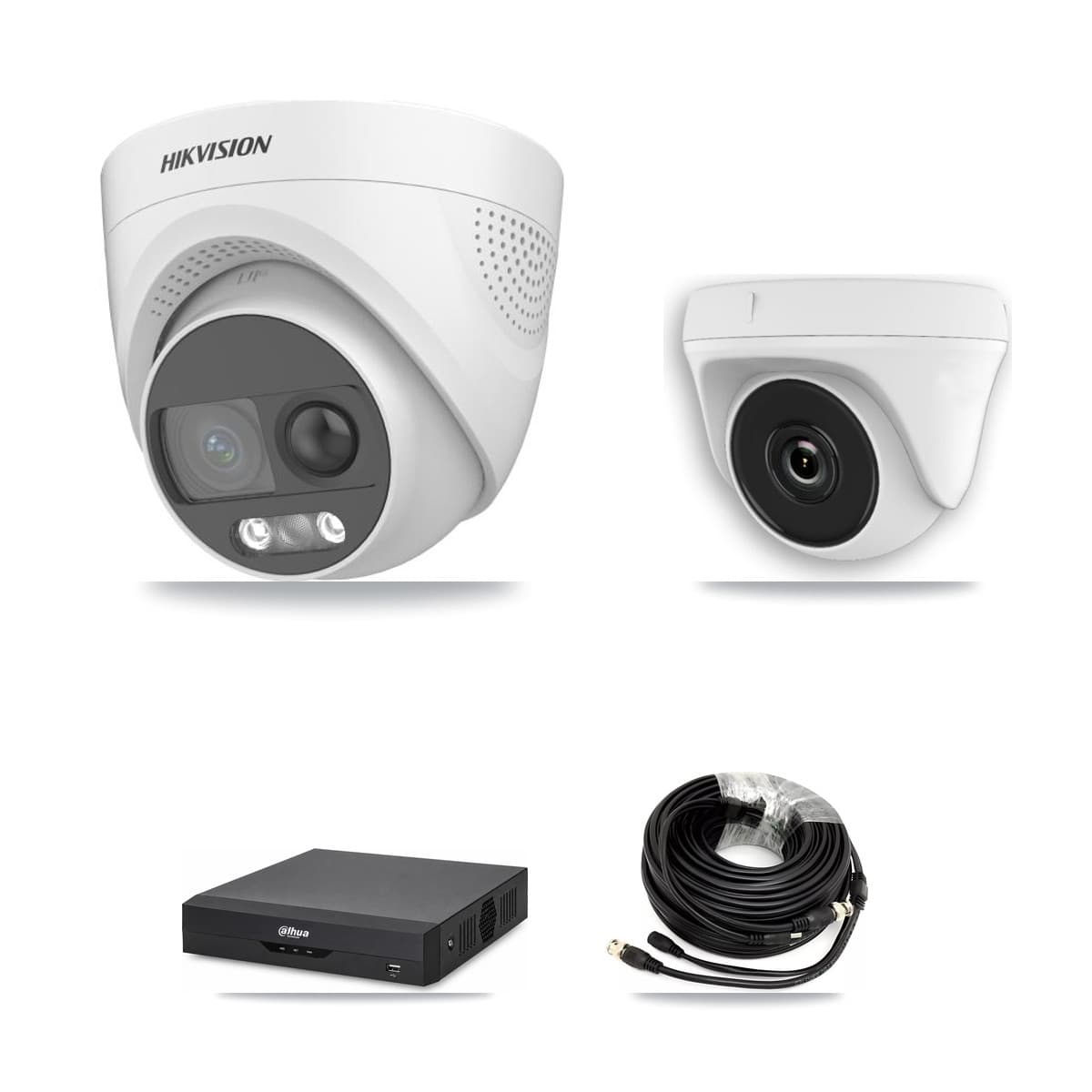 Hikvision & Dahua 4-Channel 2MP – 5MP CCTV Kit — 2 DS-2CE72KF3T 5MP Turret + 1 White HDT-2MP-N20W 2MP Dome Cameras + 3TB Recording