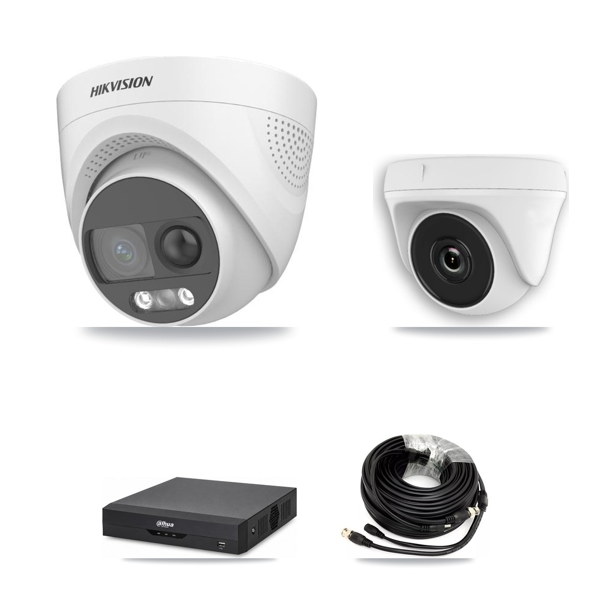 Hikvision & Dahua 4-Channel 2MP – 5MP CCTV Kit — 2 DS-2CE72KF3T 5MP Turret + 1 White HDT-2MP-N20W 2MP Dome Cameras + 3TB Recording