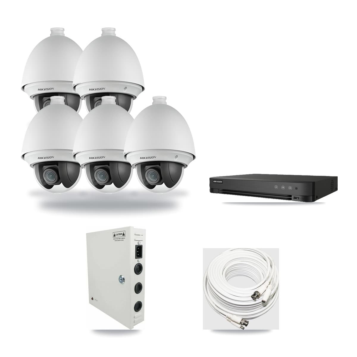 Hikvision 8-Channel 2MP CCTV Kit — 5 DS-2AE4225T-A PTZ Cameras + 3TB Recording (IDS-7208HUHI-M1/E Recorder) - Image 1