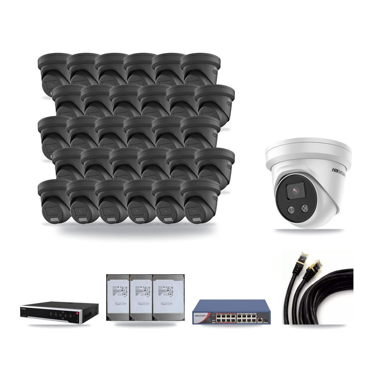 Hikvision 32-Channel 4MP – 5MP CCTV Kit — 30 4MP + 1 5MP Turret Cameras + 3× 14TB Recording - Image 1