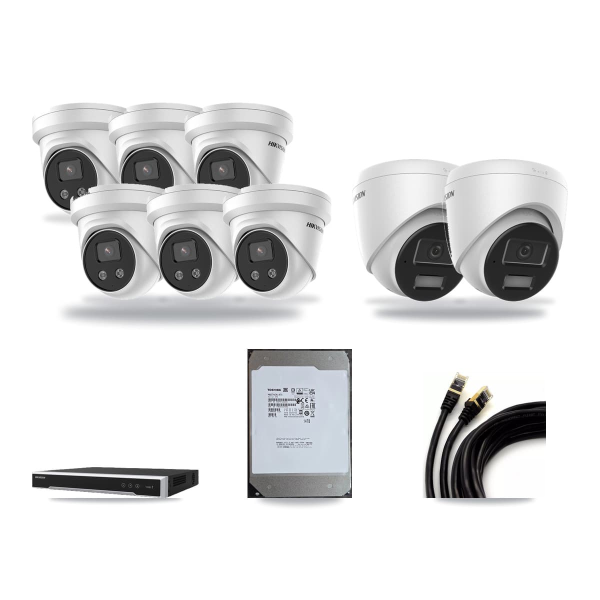 Hikvision 16-Channel 4MP – 5MP CCTV Kit — 2 4MP + 6 5MP Turret Cameras + 14TB Recording (DS-7616NI-M2 Recorder) - Image 1