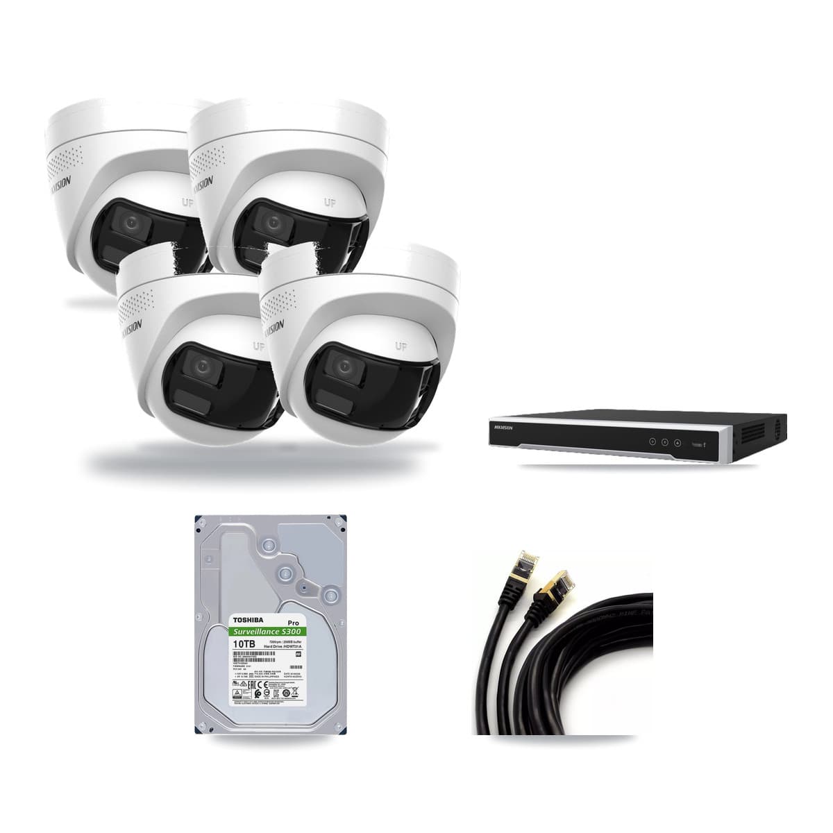 Hikvision 8-Channel 4K CCTV Kit — 4 DS-2CD1383G2P Turret Cameras + 10TB Recording (DS-7608NI-M2 Recorder) - Image 1