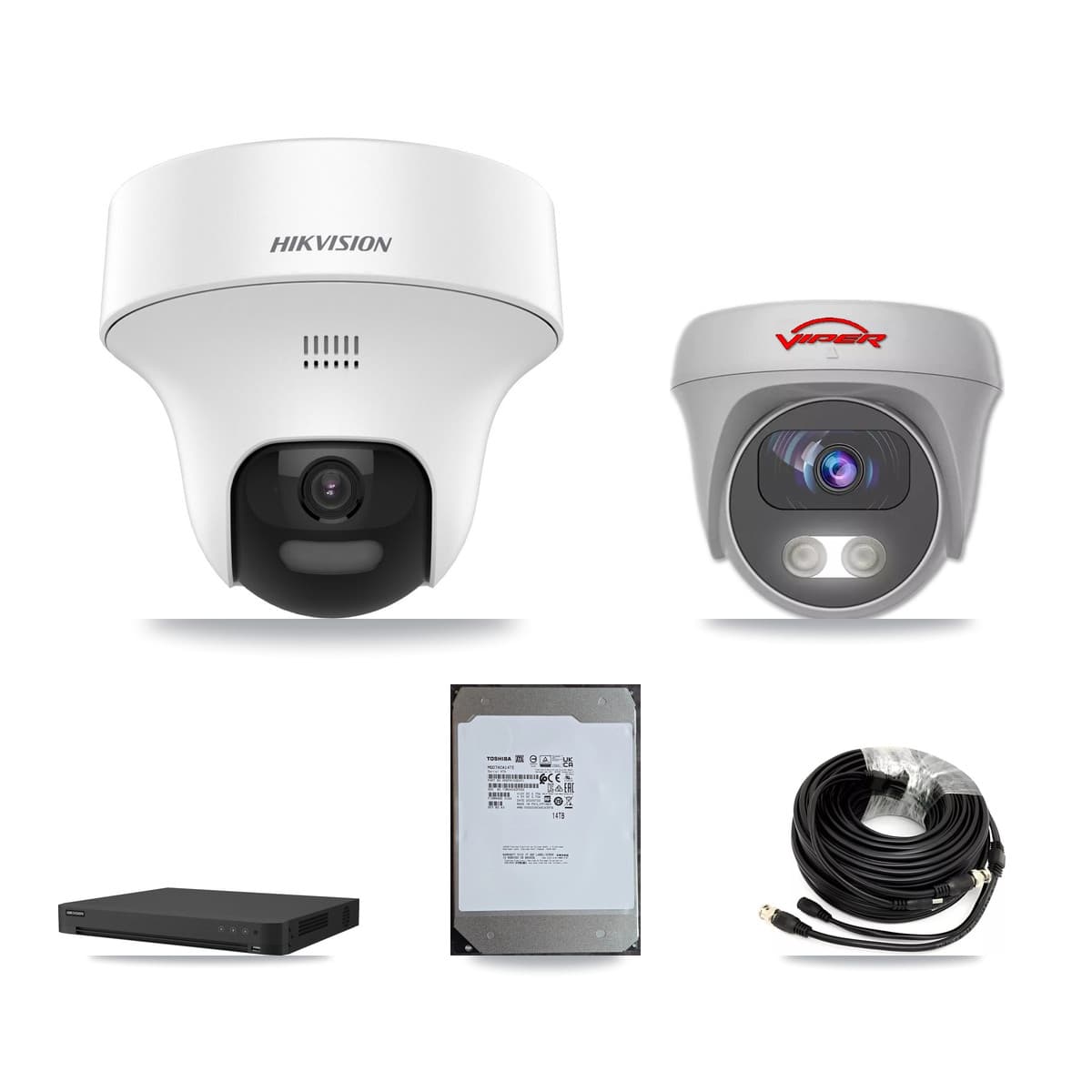 Hikvision & Viper 16-Channel 5MP CCTV Kit — 7 DS-2CE70K0T Turret + 1 VIPER-5MP-3K Cameras + 14TB Recording