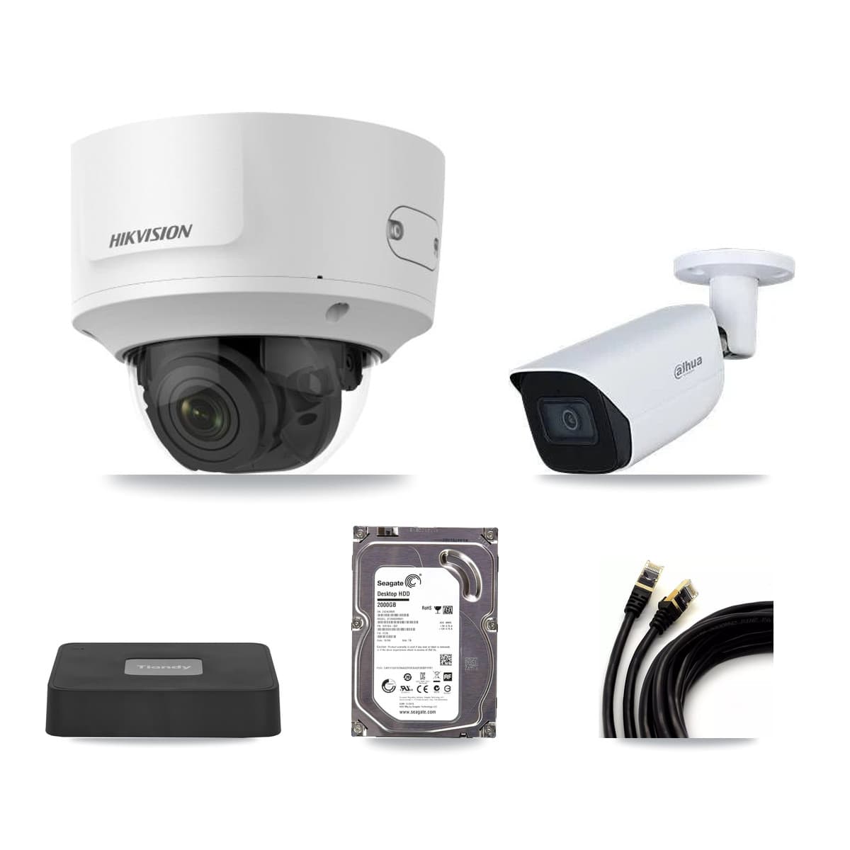 4-Channel 2MP – 5MP CCTV Kit — 1 2MP Dome + 1 5MP Bullet Cameras + 2TB Recording (TC-R3104-4CH Recorder)