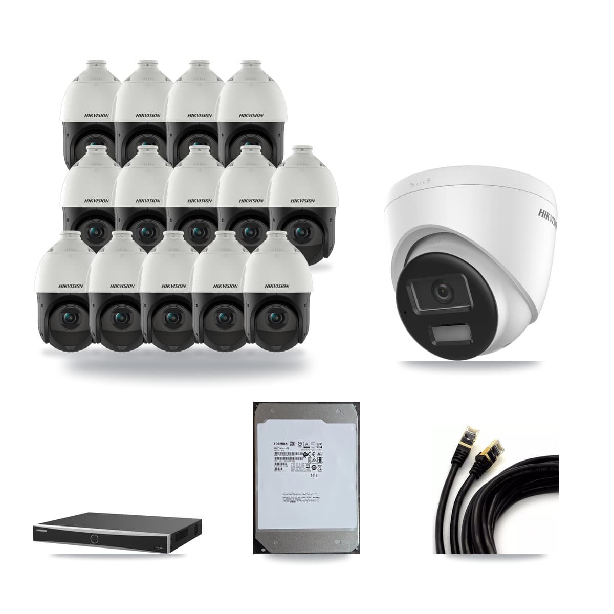 Hikvision 16-Channel 4MP – 4K CCTV Kit — 1 4K Turret + 14 4MP PTZ Cameras + 14TB Recording (DS-7616NXI Recorder) - Image 1