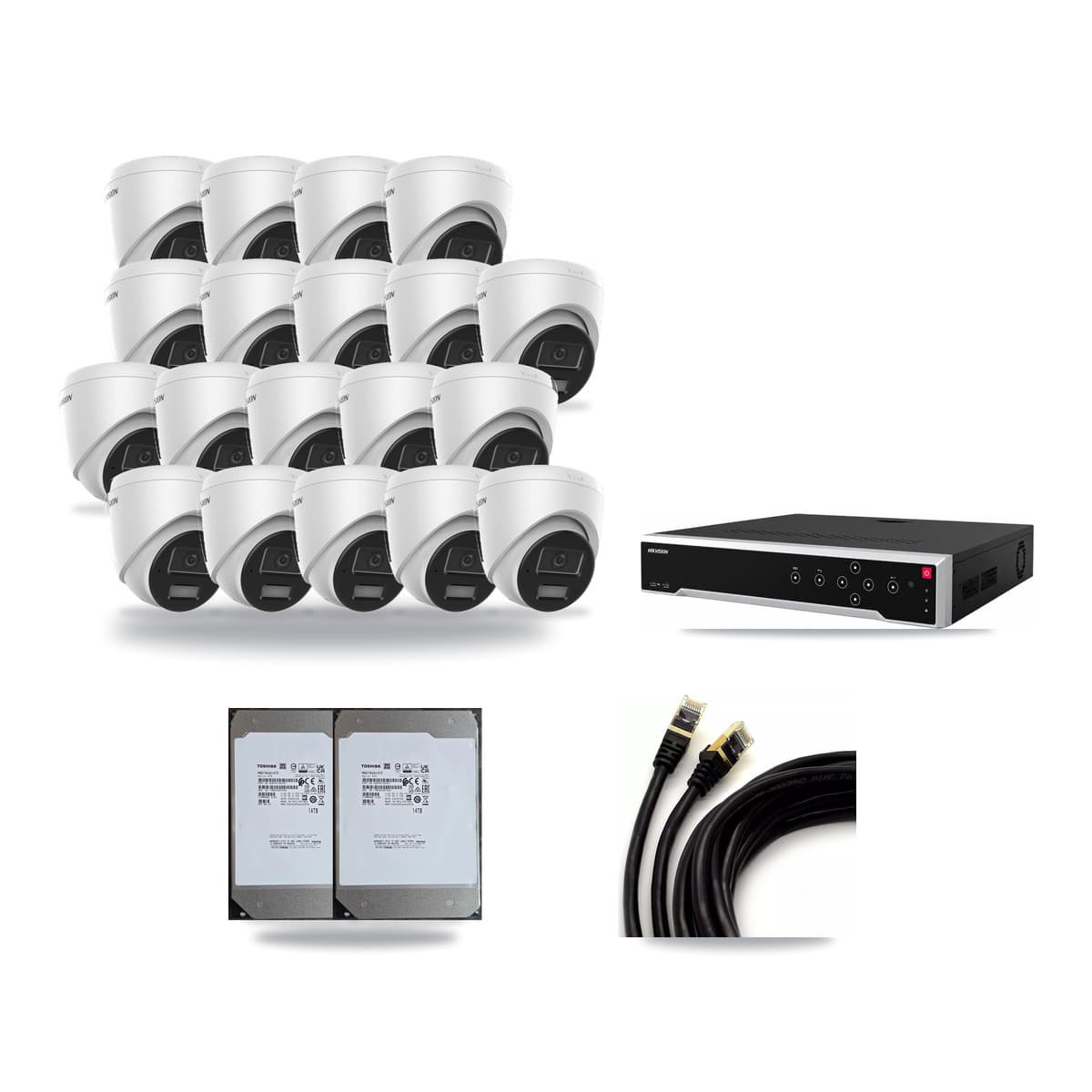 Hikvision 32-Channel 4MP CCTV Kit — 19 Turret Cameras + 2× 14TB Recording - Image 1