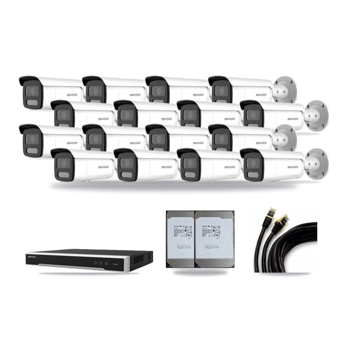 Hikvision 16-Channel 4MP – 4K CCTV Kit — 11 4MP + 5 White 4K Bullet Cameras + 2× 14TB Recording (DS-7616NI-M2 Recorder) - Image 1