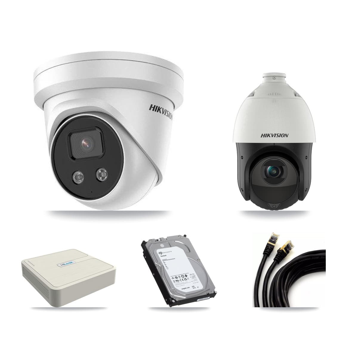 Hikvision & HiLook 8-Channel 4MP – 5MP CCTV Kit — 7 5MP Turret + 1 4MP PTZ Cameras + 6TB Recording (NVR-108H-D Recorder) - Image 1