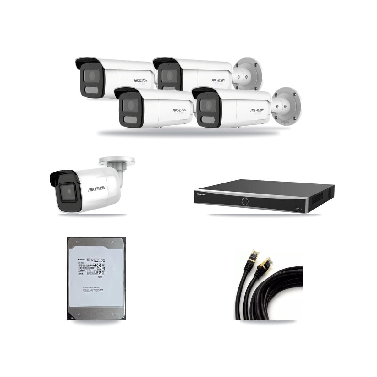 Hikvision 16-Channel 4K CCTV Kit — 1 DS-2CD2085G1 + 4 DS-2CD2T87G2H Bullet Cameras + 14TB Recording - Image 1