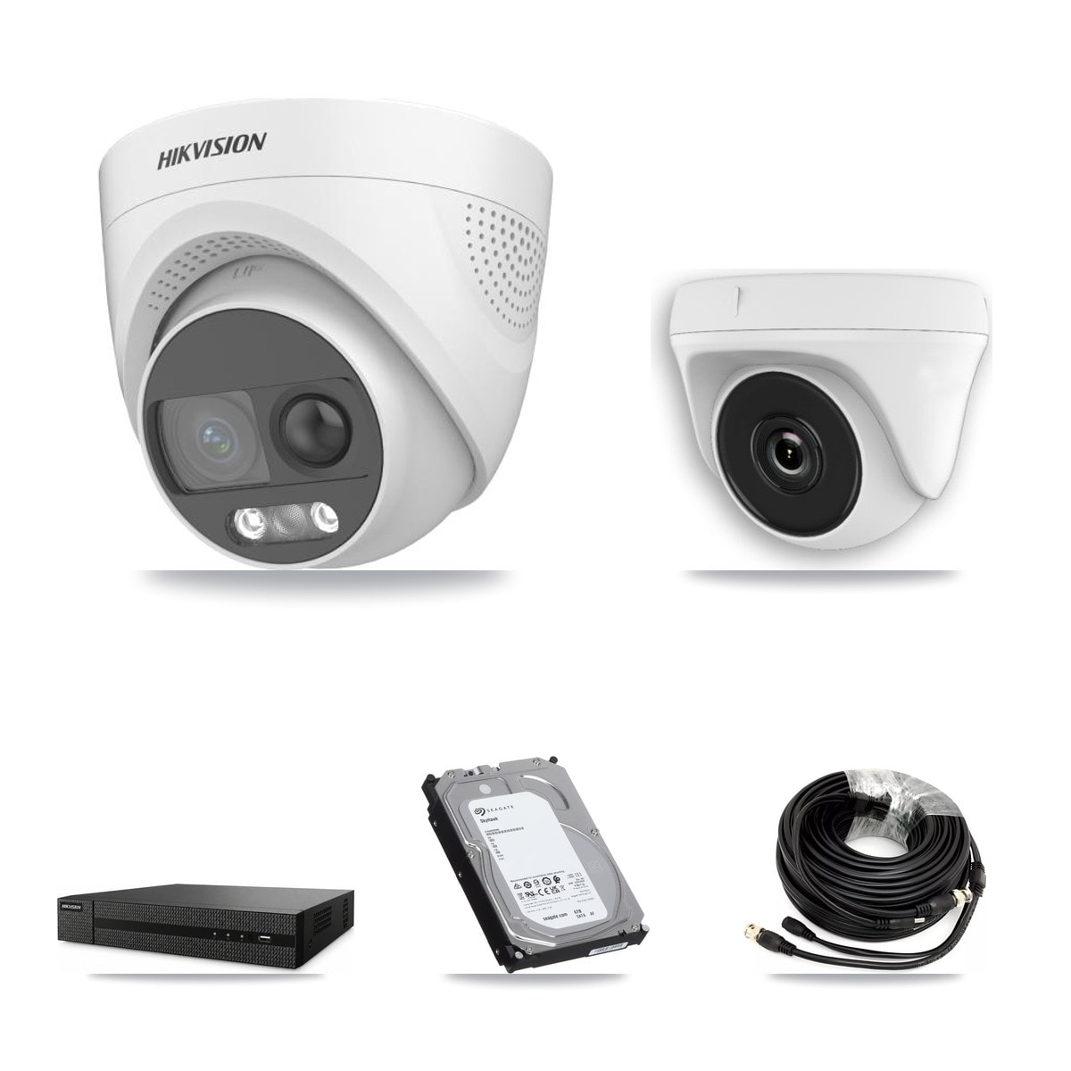 Hikvision 8-Channel 2MP – 5MP CCTV Kit — 3 DS-2CE72KF3T 5MP Turret + 3 White HDT-2MP-N20W 2MP Dome Cameras + 6TB Recording (DVR-8CH Recorder)