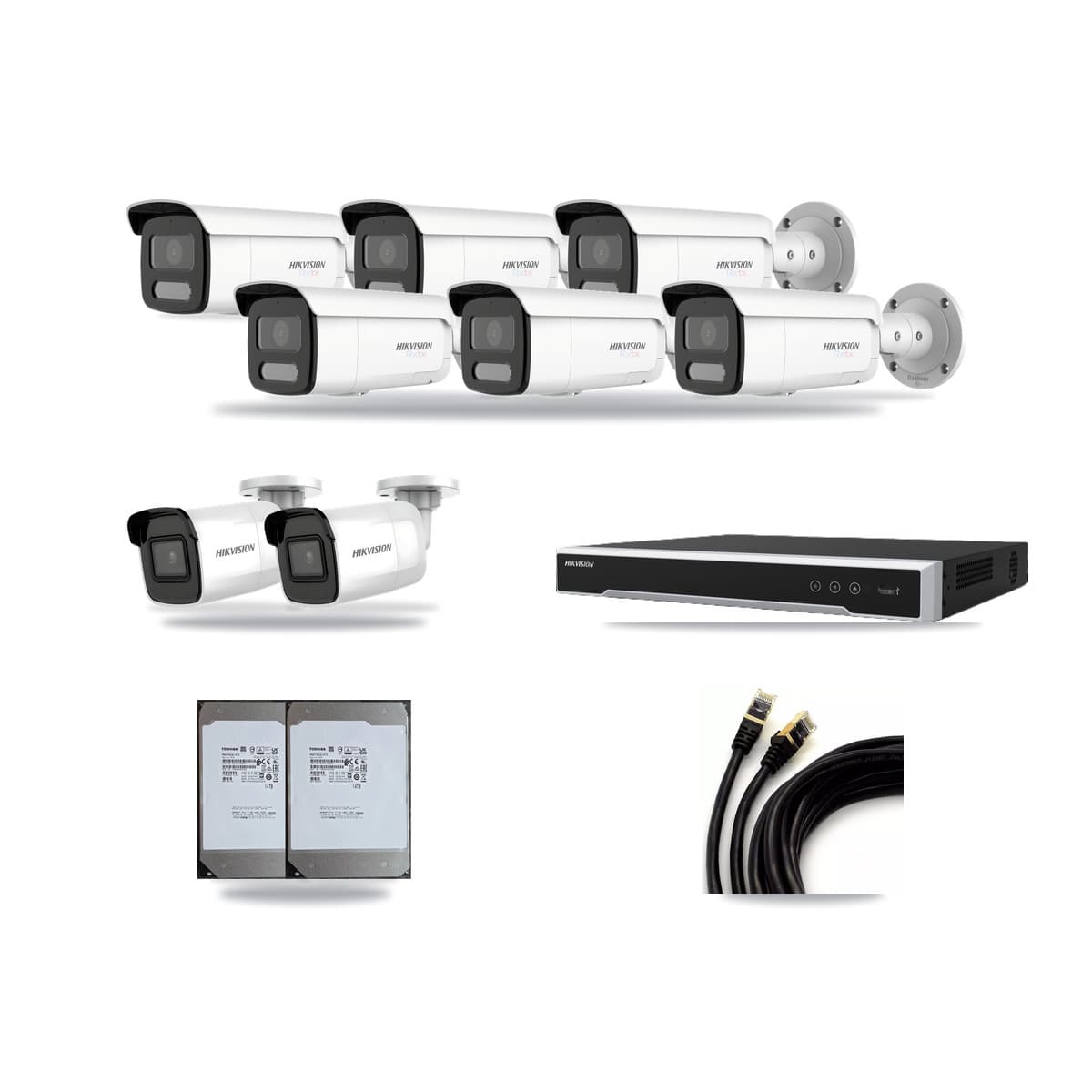 Hikvision 8-Channel 4K CCTV Kit — 2 DS-2CD2085G1 + 6 DS-2CD2T87G2H Bullet Cameras + 2× 14TB Recording - Image 1