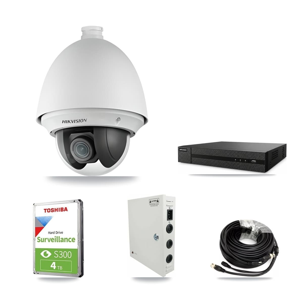Hikvision 8-Channel 2MP CCTV Kit — 6 DS-2AE4225T PTZ Cameras + 4TB Recording (DVR-8CH Recorder)