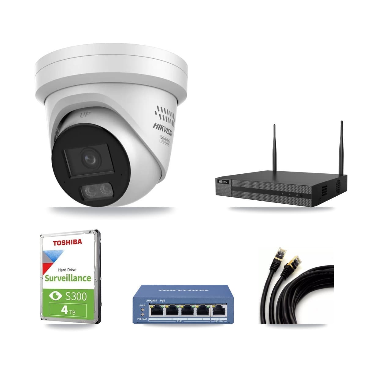 HiLook 4-Channel 4MP CCTV Kit — 3 Turret Cameras + 4TB Recording