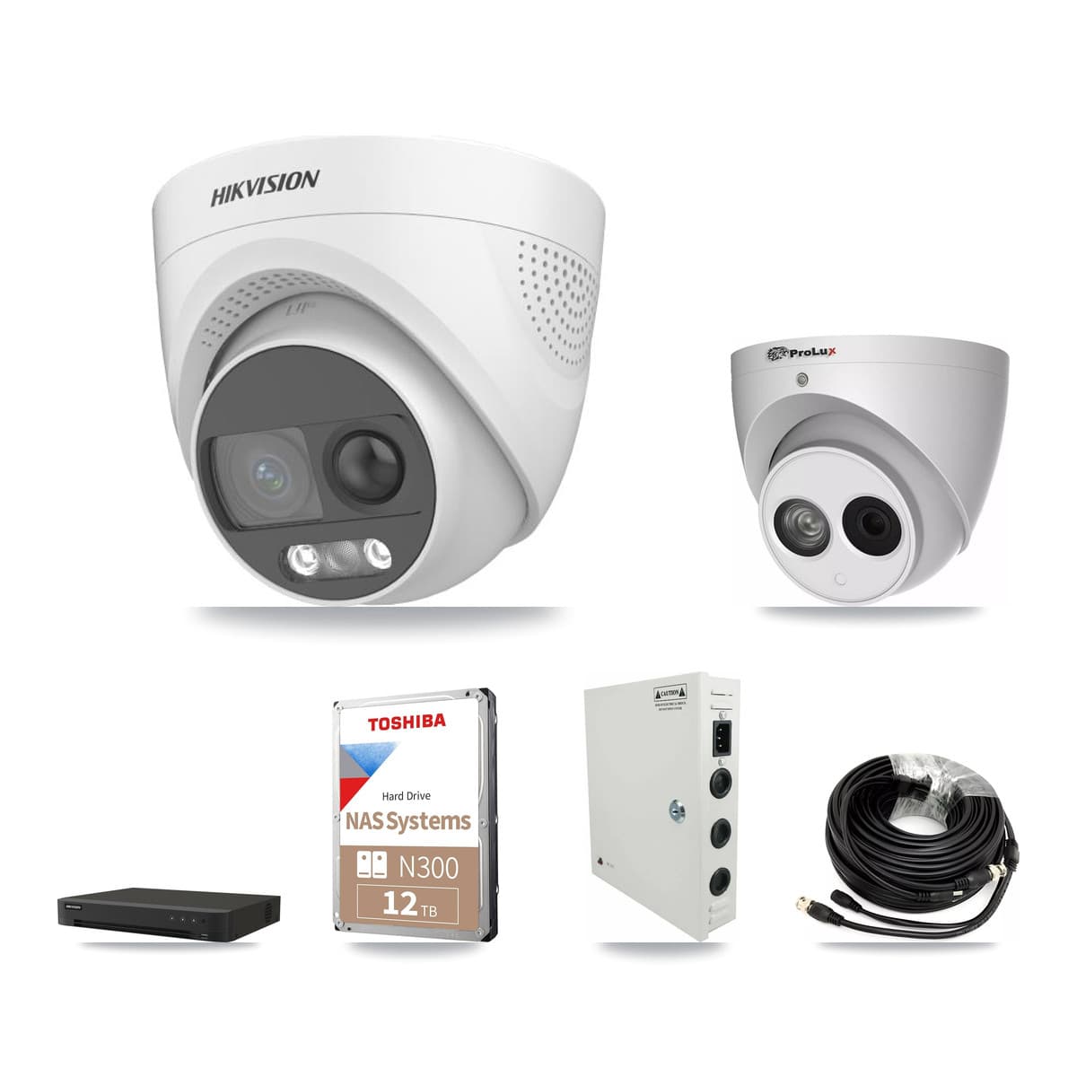 Hikvision & Prolux 16-Channel 4MP – 5MP CCTV Kit — 10 DS-2CE72KF3T 5MP + 1 PXC-612C4W-A 4MP Turret Cameras + 12TB Recording - Image 1