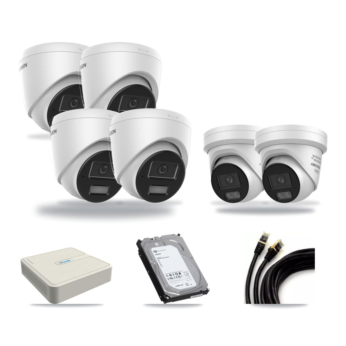 Hikvision & HiLook 8-Channel 4MP CCTV Kit — 4 DS-2CD1343G2 + 2 DS-2CD2347G3 Turret Cameras + 6TB Recording - Image 1