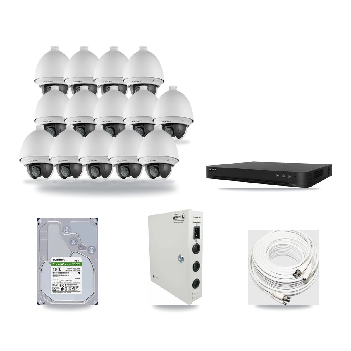 Hikvision 16-Channel 2MP CCTV Kit — 14 DS-2AE4225T PTZ Cameras + 10TB Recording (DS-7216HGHI Recorder) - Image 1