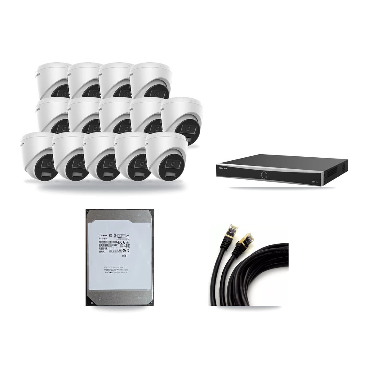 Hikvision 16-Channel 4MP CCTV Kit — 14 DS-2CD1343G2 Turret Cameras + 14TB Recording - Image 1