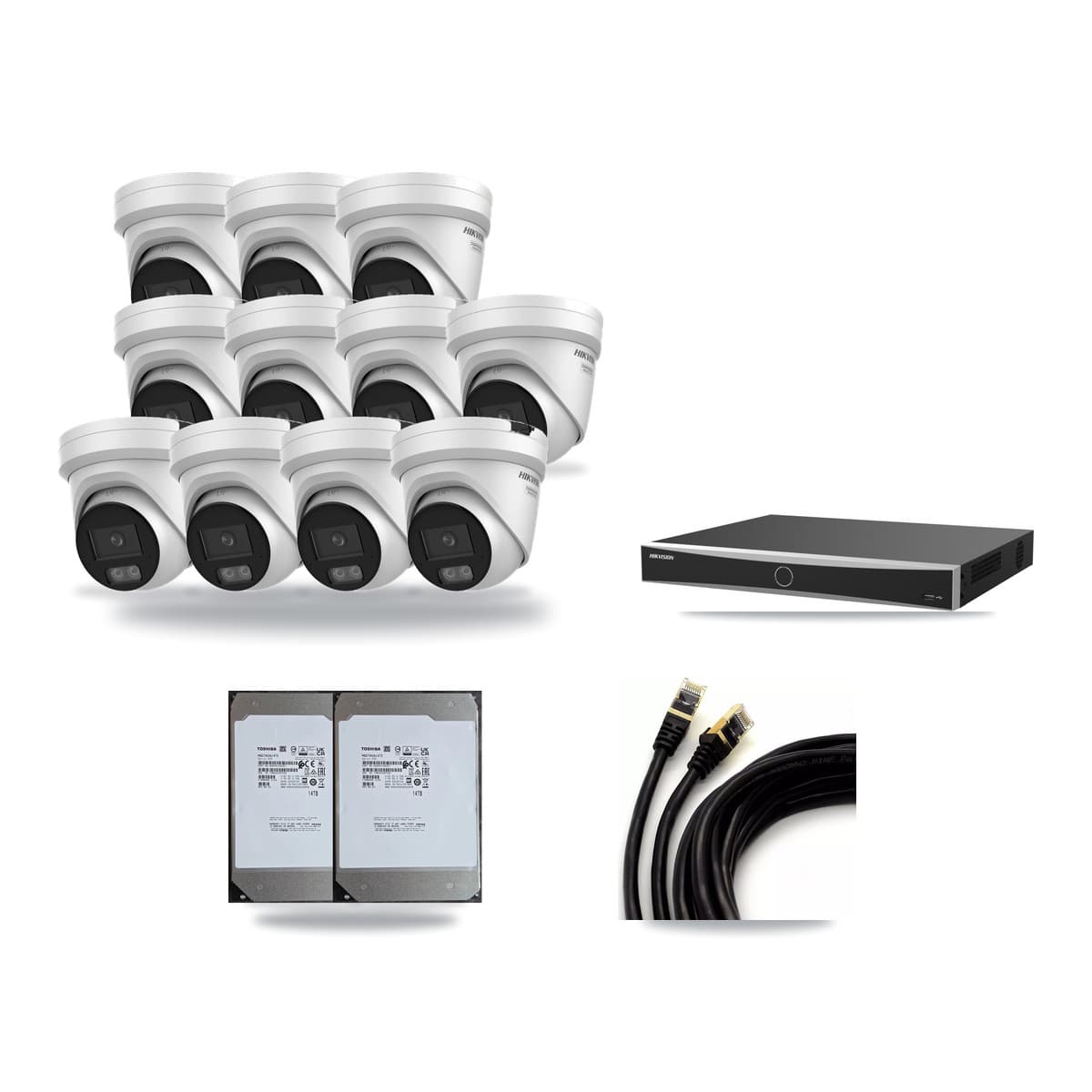 Hikvision 16-channel CCTV kit: 11 cameras (11× 4K Turret), 2× 14TB hard drive