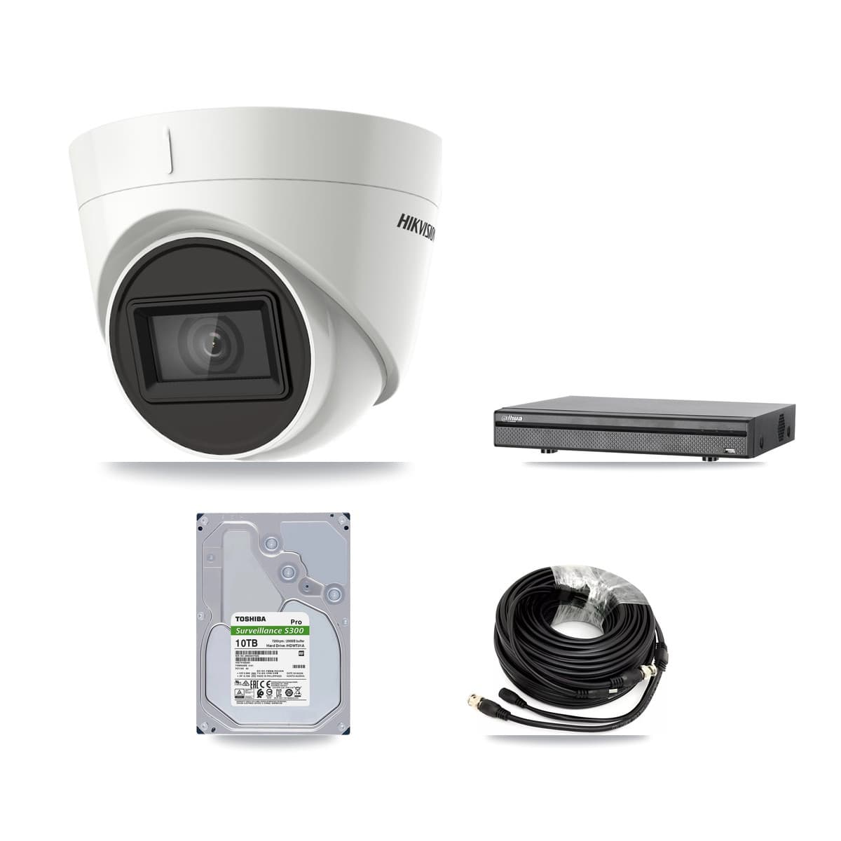 Hikvision & Dahua 8-Channel 4K CCTV Kit — 8 DS-2CE78U1T Turret Cameras + 10TB Recording (DH-XVR5108H Recorder)
