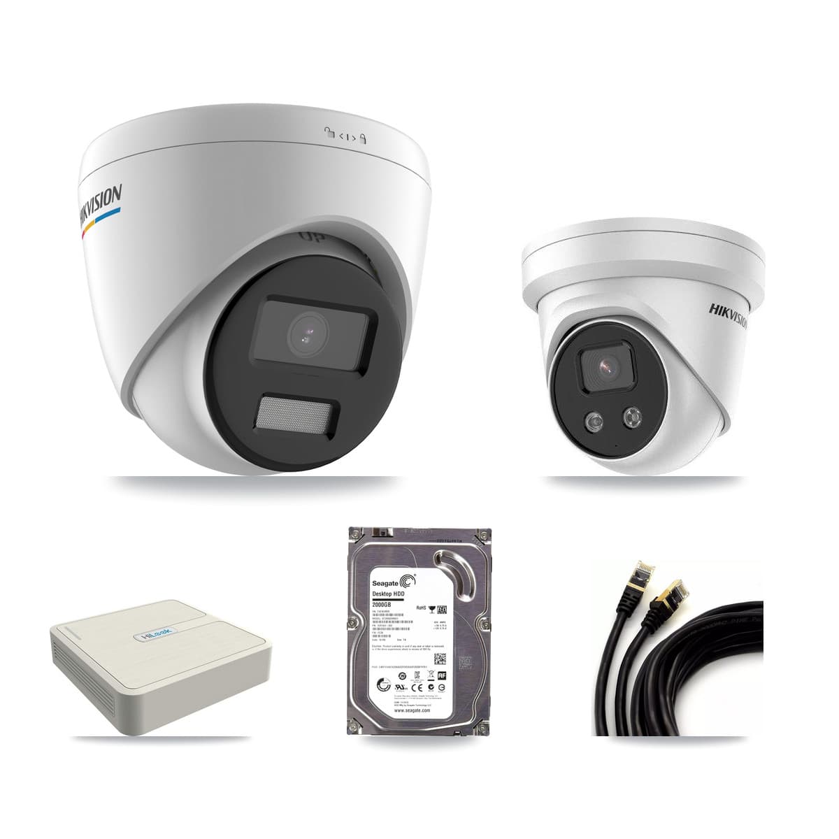 Hikvision & HiLook 8-Channel 2MP – 5MP CCTV Kit — 1 2MP + 1 5MP Turret Cameras + 2TB Recording (NVR-108H-D Recorder)
