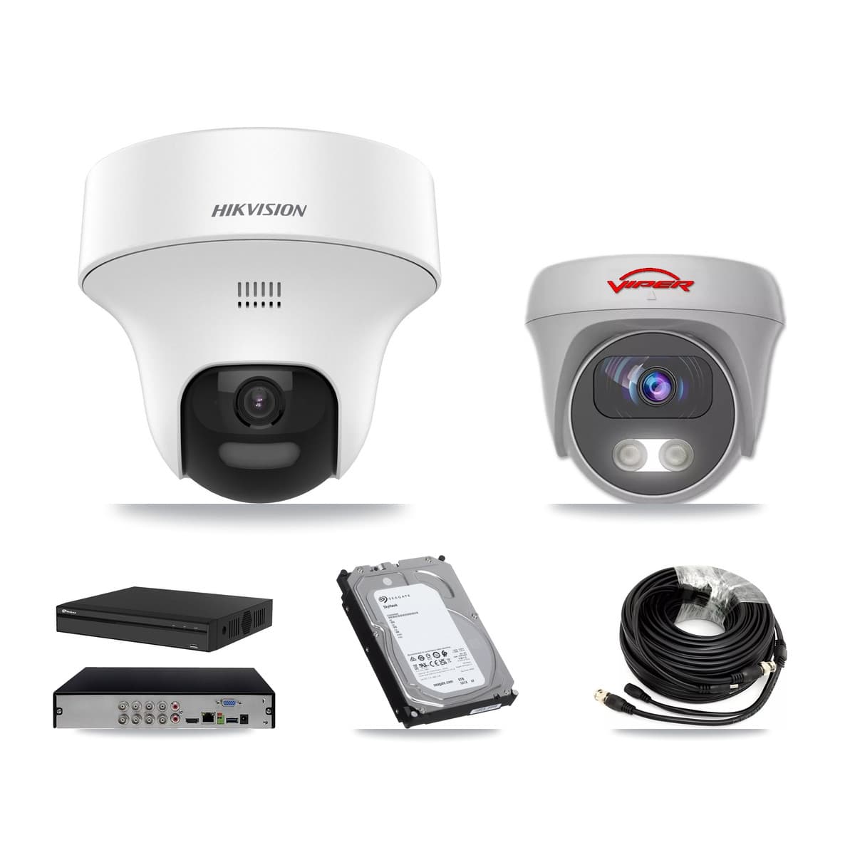 8-Channel 5MP CCTV Kit — 3 DS-2CE70K0T Turret + 1 White VIPER-5MP-3K Cameras + 6TB Recording (PXD-5108HS Recorder) - Image 1