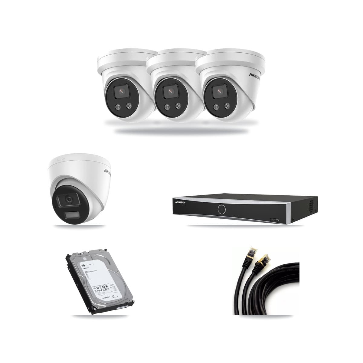 Hikvision 4-channel CCTV kit: 4 cameras (3× 5MP Turret + 1× 4K Turret), 6TB hard drive