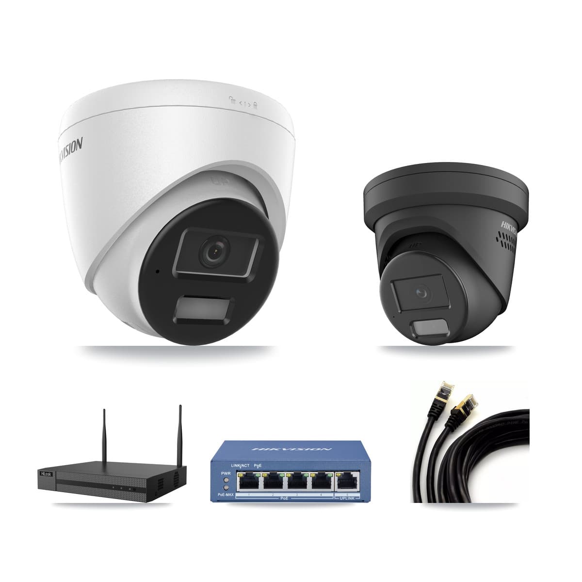Hikvision & HiLook 4-Channel 4MP CCTV Kit — 1 DS-2CD1343G2 + 1 DS-2CD2347G2 Turret Cameras + 3TB Recording