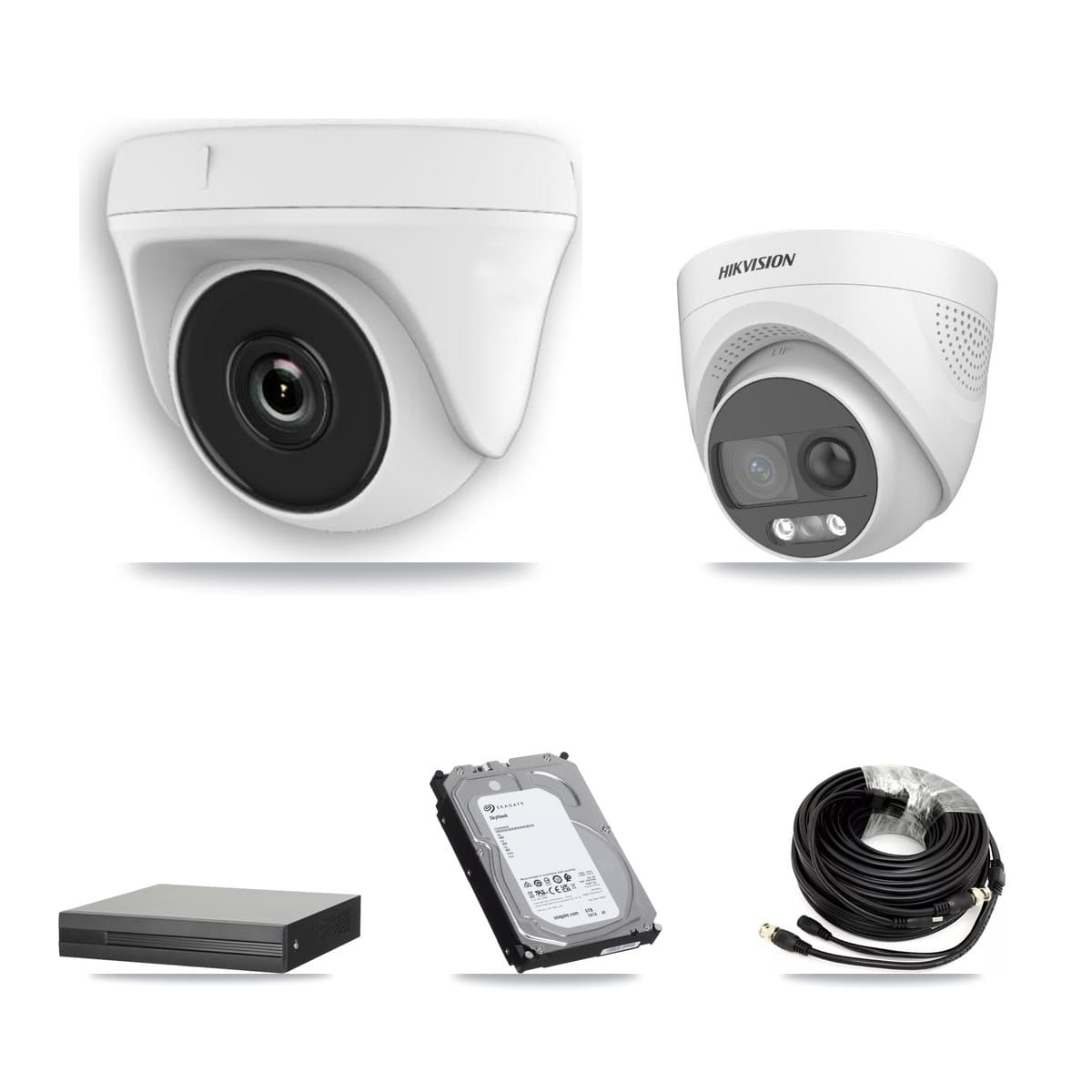 Hikvision 16-Channel 2MP – 5MP CCTV Kit — 1 DS-2CE72KF3T 5MP Turret + 7 White HDT-2MP-N20W 2MP Dome Cameras + 6TB Recording (XVR-3116HS Recorder)