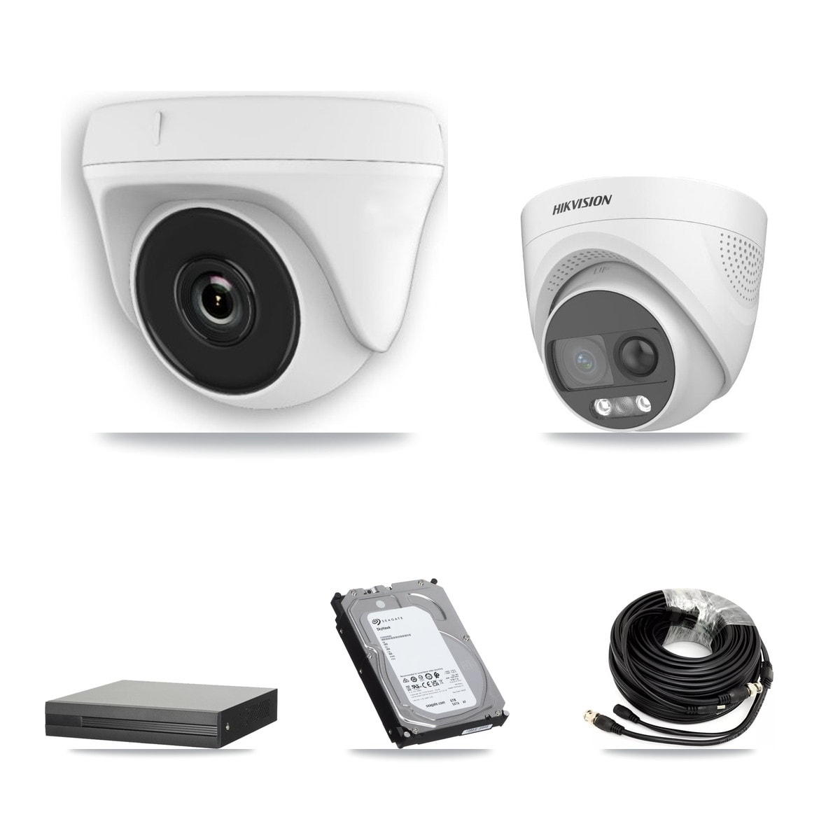 Hikvision 16-Channel 2MP – 5MP CCTV Kit — 1 DS-2CE72KF3T 5MP Turret + 7 White HDT-2MP-N20W 2MP Dome Cameras + 6TB Recording (XVR-3116HS Recorder) - Image 1