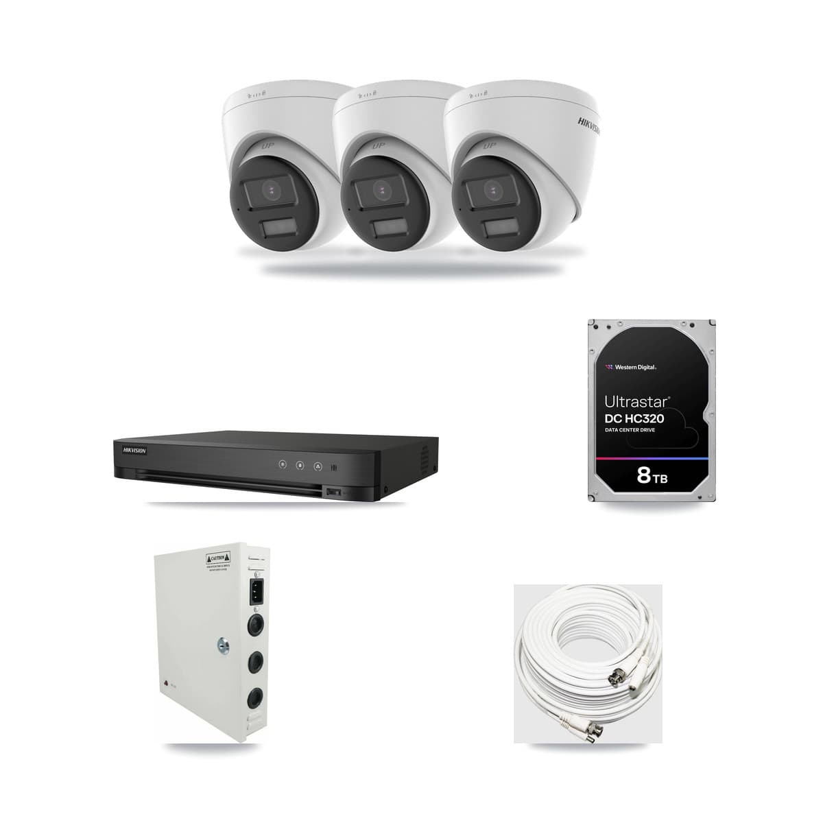 Hikvision 4-Channel 4K CCTV Kit — 3 DS-2CE78U0T Turret Cameras + 8TB Recording (DS-7204HUHI Recorder) - Image 1