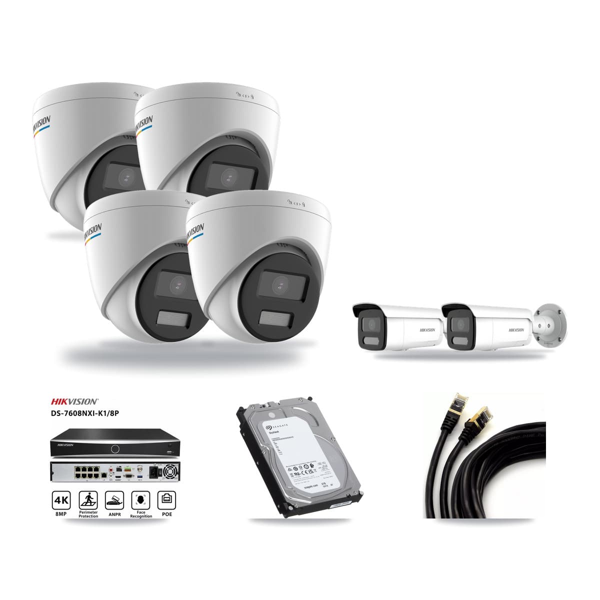 Hikvision 8-Channel 2MP – 4MP CCTV Kit — 4 2MP Turret + 2 4MP Bullet Cameras + 6TB Recording (DS-7608NXI Recorder) - Image 1
