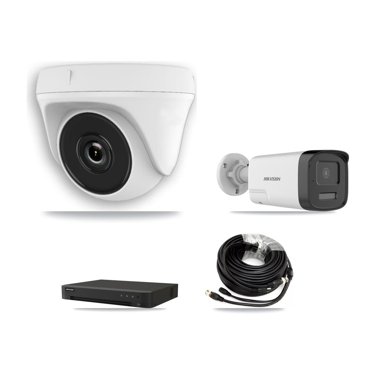 Hikvision 16-Channel 2MP – 5MP CCTV Kit — 1 DS-2CE17K0T 5MP Bullet + 3 White HDT-2MP-N20W 2MP Dome Cameras + 3TB Recording (IDS-7216HQHI Recorder)