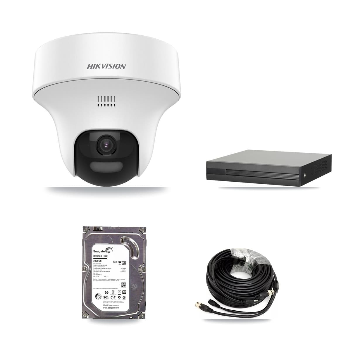 Hikvision 4-Channel 5MP CCTV Kit — 4 DS-2CE70K0T Turret Cameras + 2TB Recording (XVR-3104HS Recorder)