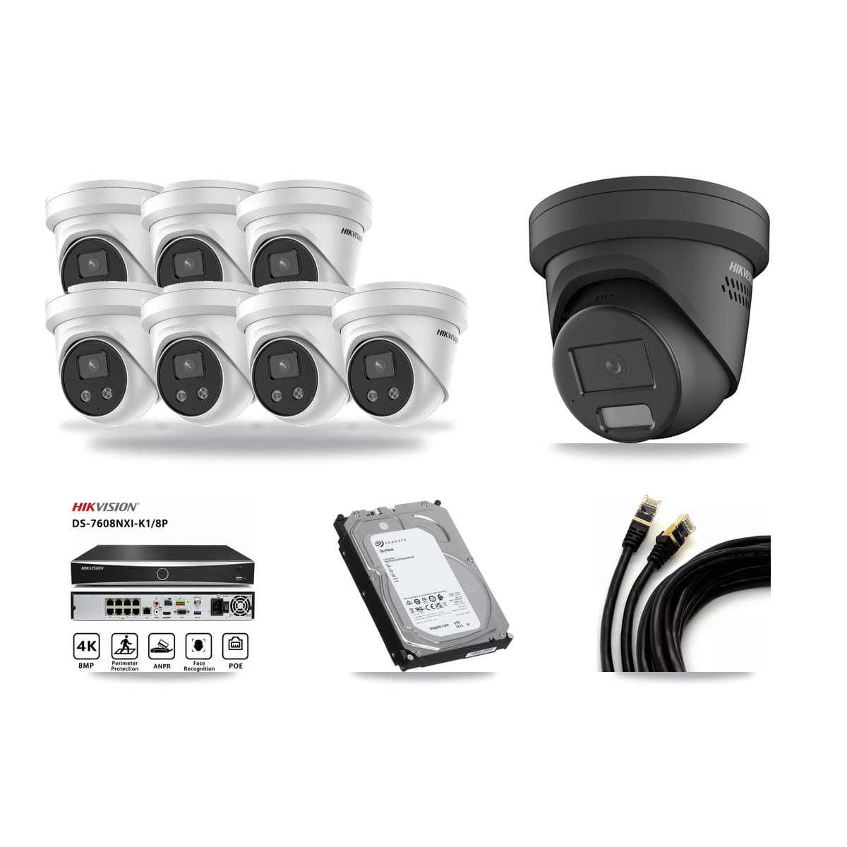 Hikvision 8-Channel 4MP – 5MP CCTV Kit — 1 Black 4MP + 7 5MP Turret Cameras + 6TB Recording - Image 1