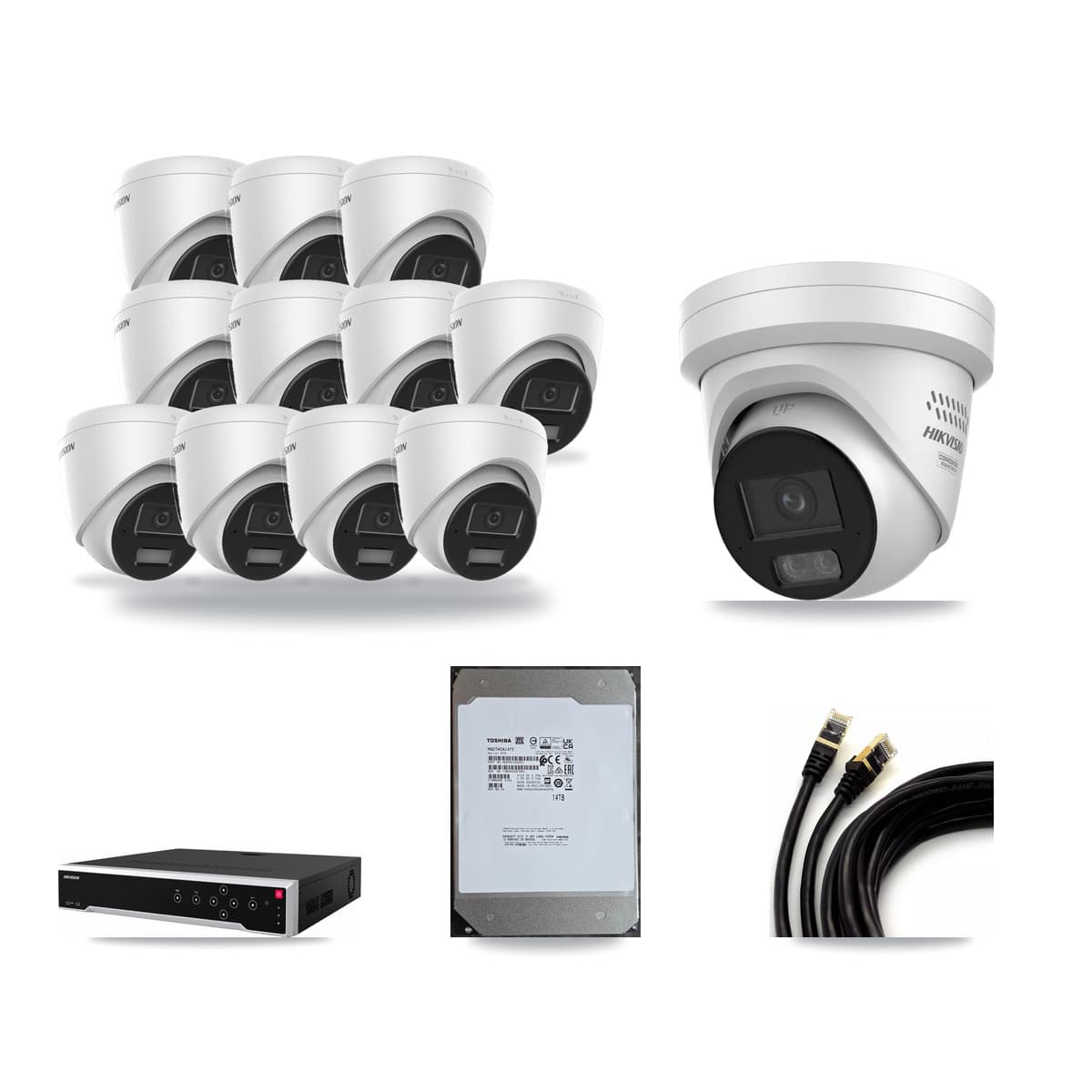 Hikvision 32-Channel 4MP CCTV Kit — 11 DS-2CD1343G2 + 1 DS-2CD2347G3 Turret Cameras + 14TB Recording - Image 1
