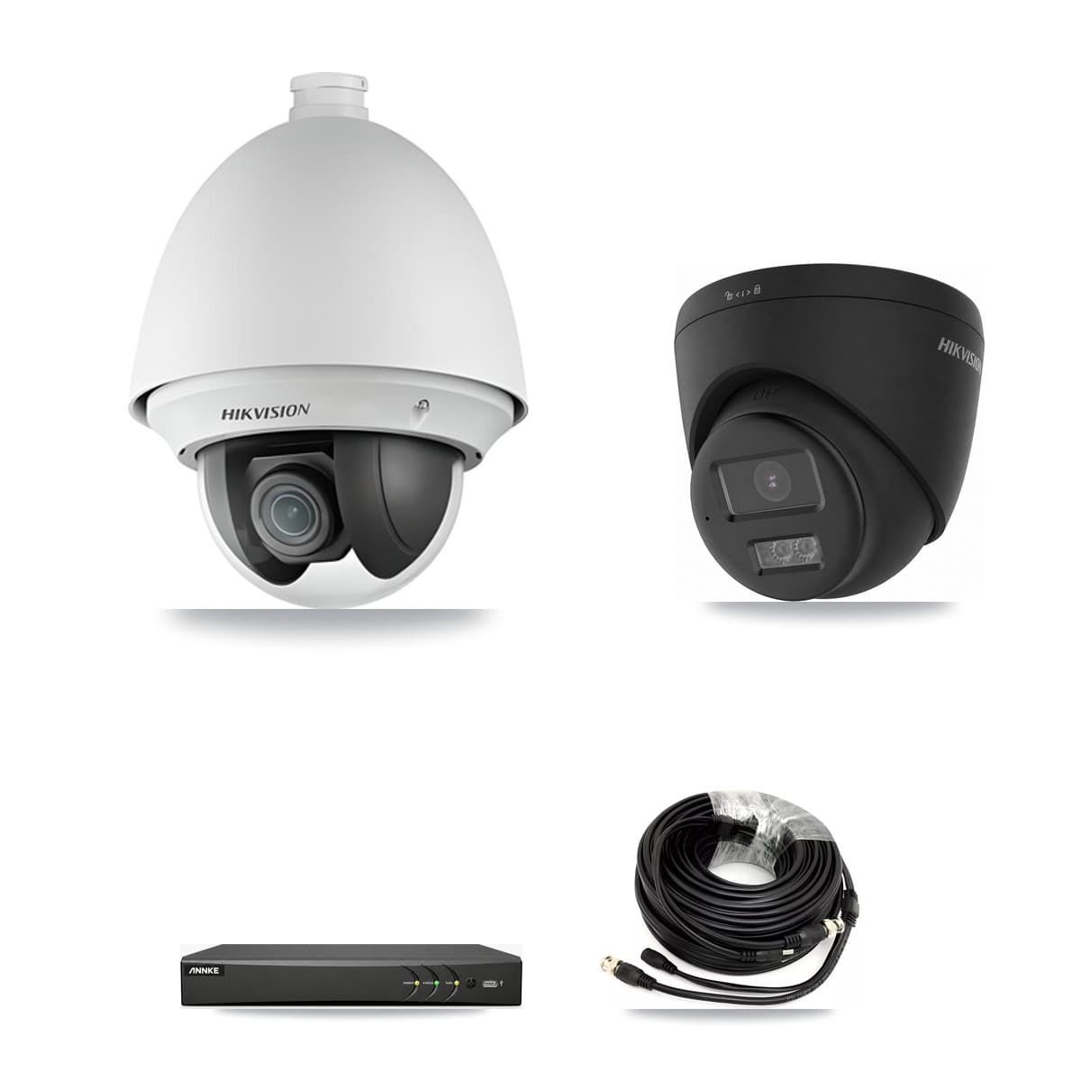 Hikvision & ANNKE 4-Channel 2MP – 4K CCTV Kit — 1 2MP PTZ + 1 Black 4K Turret Cameras + 3TB Recording