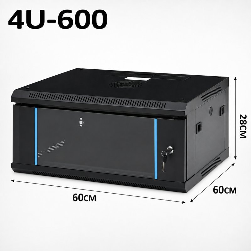 4U Server Rack Data Network Cabinet - Black, Wall/Floor Mounted, Lockable