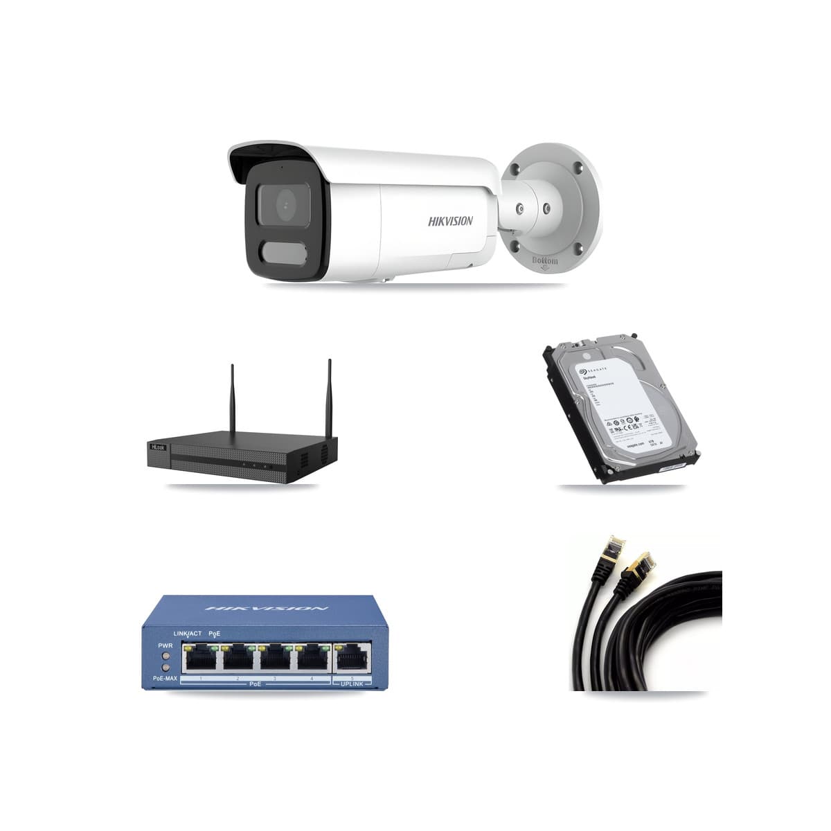 Hikvision & HiLook 4-Channel 4MP CCTV Kit — 4 Bullet Cameras + 6TB Recording