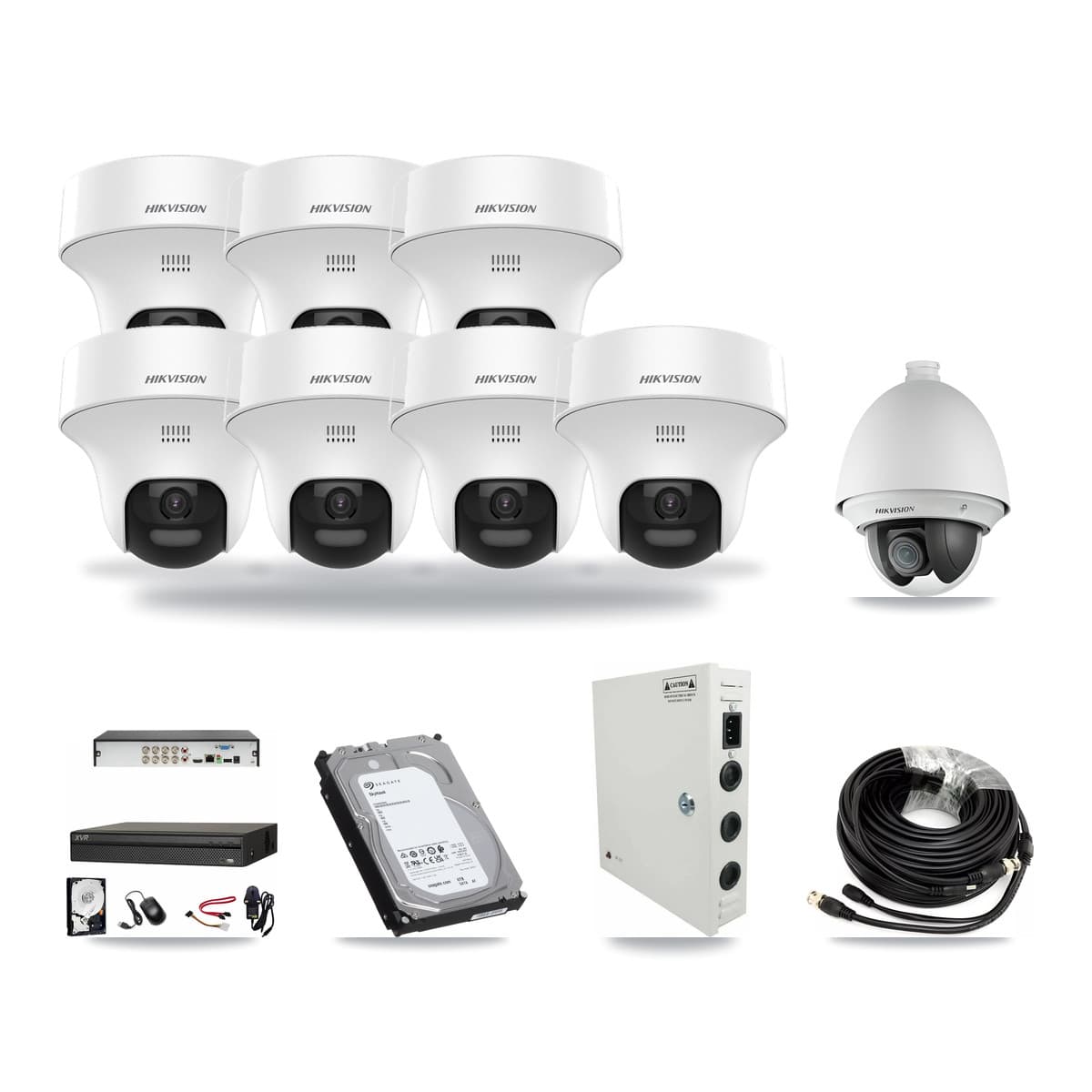 Hikvision & Dahua 8-Channel 2MP – 5MP CCTV Kit — 1 2MP PTZ + 7 5MP Turret Cameras + 6TB Recording - Image 1