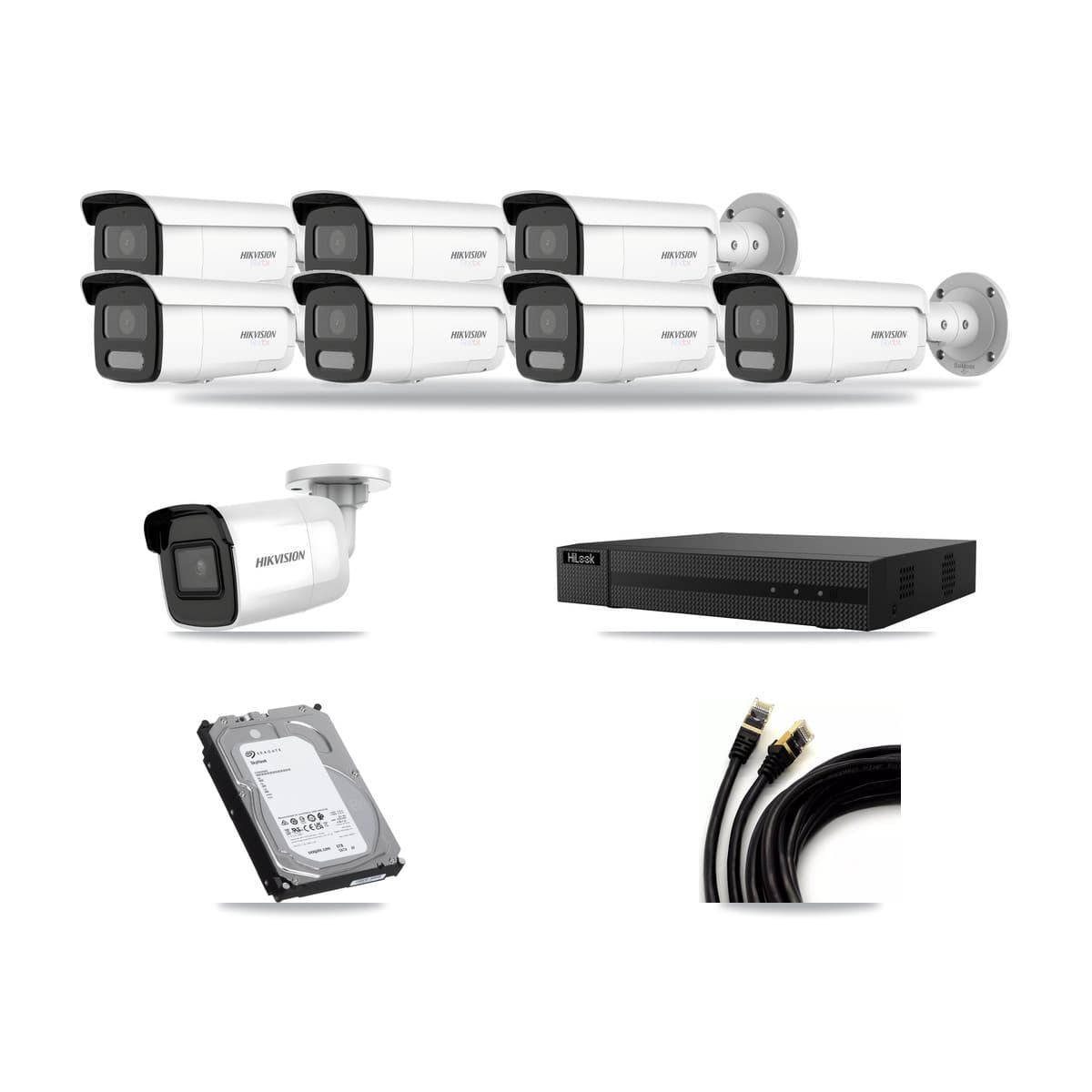 Hikvision & HiLook 8-Channel 4K CCTV Kit — 1 DS-2CD2085G1 + 7 DS-2CD2T87G2H Bullet Cameras + 6TB Recording - Image 1