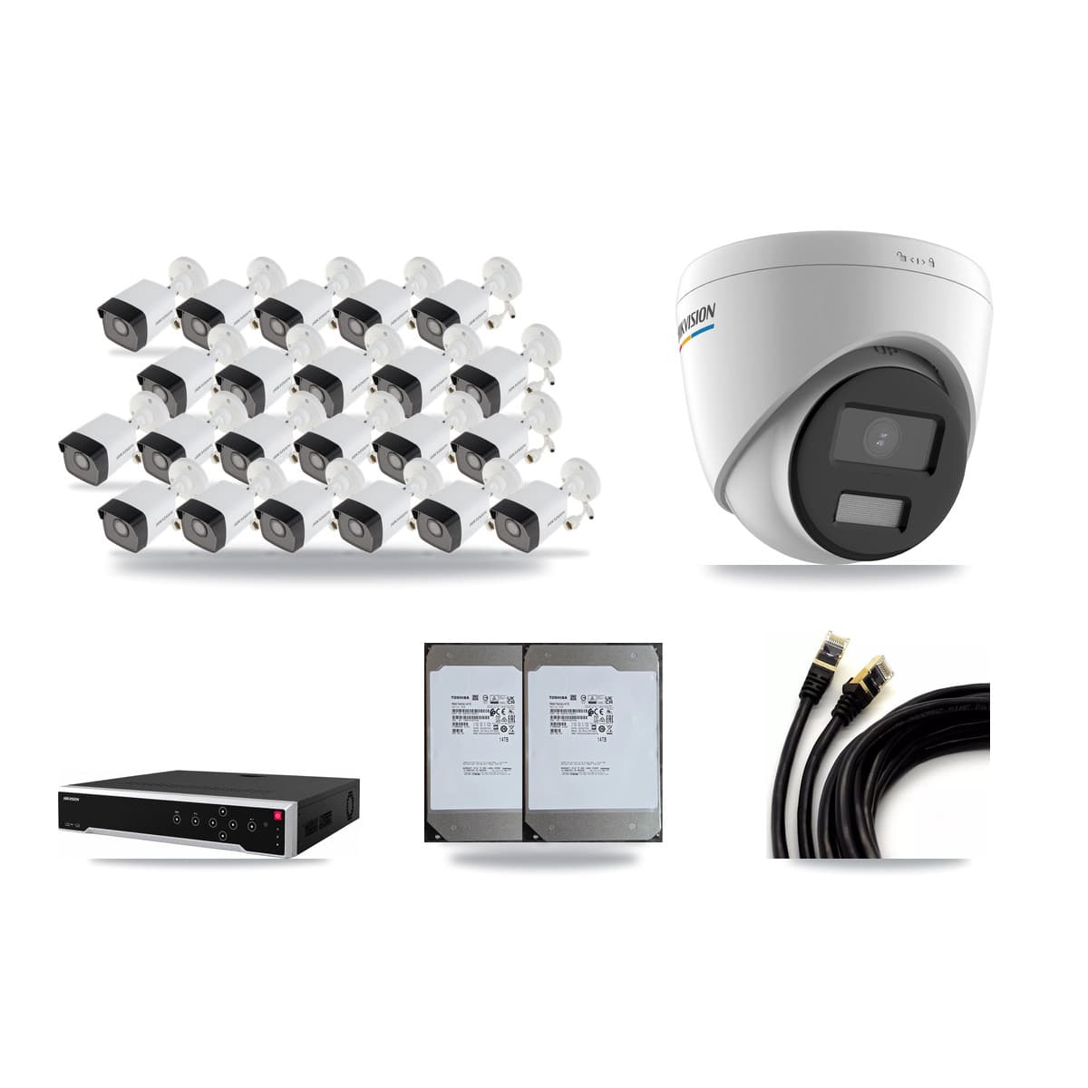 Hikvision 32-Channel 2MP – 5MP CCTV Kit — 22 5MP Bullet + 1 2MP Turret Cameras + 2× 14TB Recording - Image 1