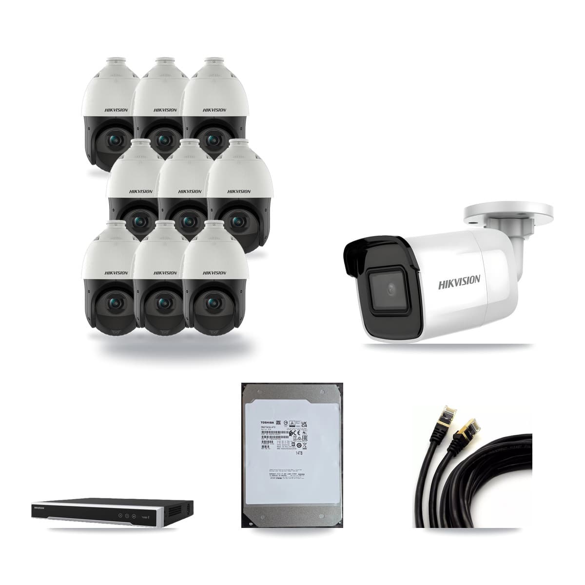 Hikvision 16-Channel 4MP – 4K CCTV Kit — 1 4K Bullet + 9 4MP PTZ Cameras + 14TB Recording (DS-7616NI-M2 Recorder) - Image 1