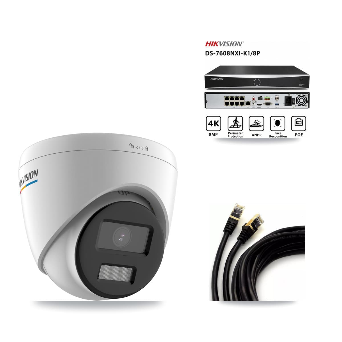 Hikvision 8-Channel 2MP CCTV Kit — 5 Turret Cameras + 3TB Recording (DS-7608NXI Recorder)