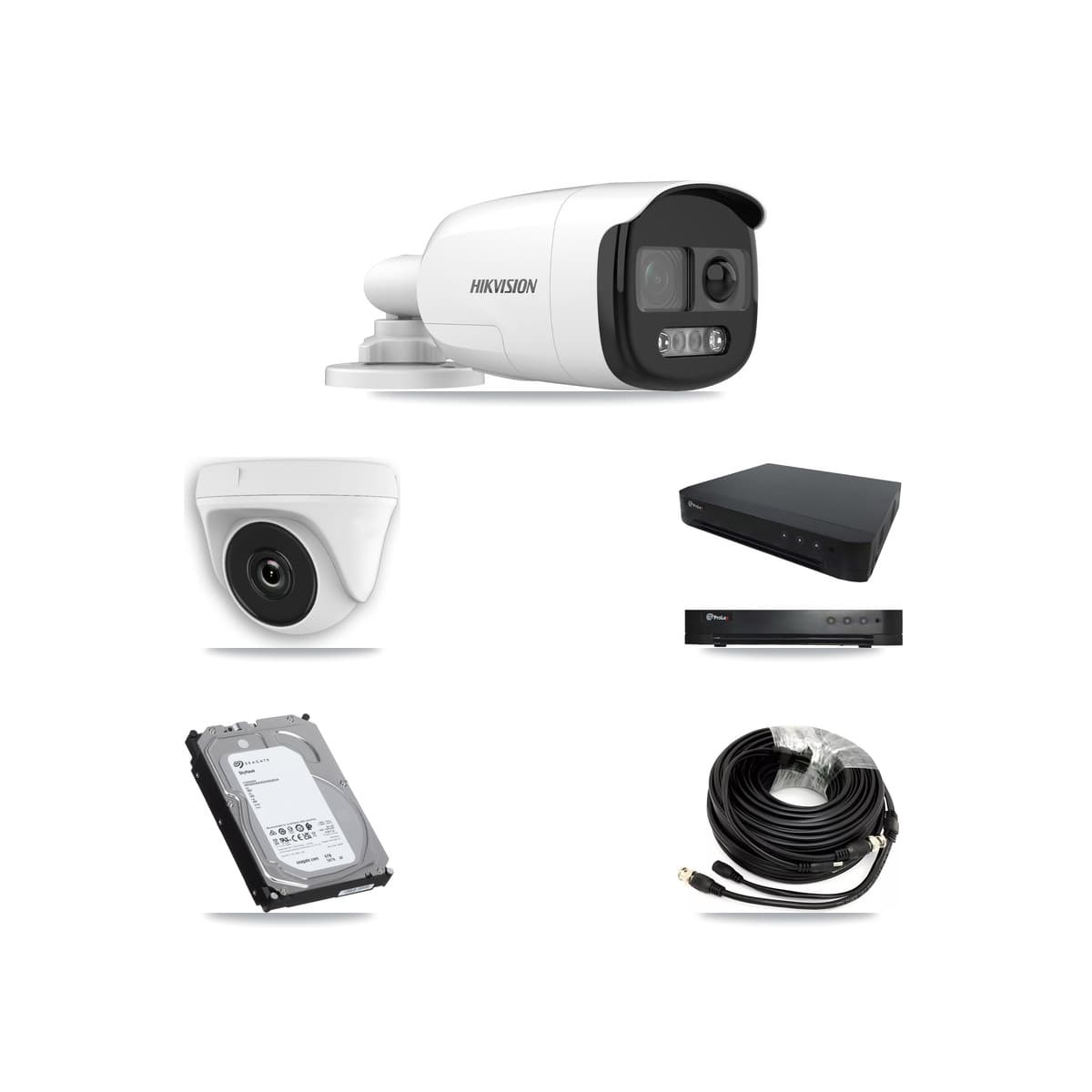 Hikvision & Prolux 16-Channel 2MP – 5MP CCTV Kit — 3 DS-2CE12KF3T 5MP Bullet + 3 White HDT-2MP-N20W 2MP Dome Cameras + 6TB Recording