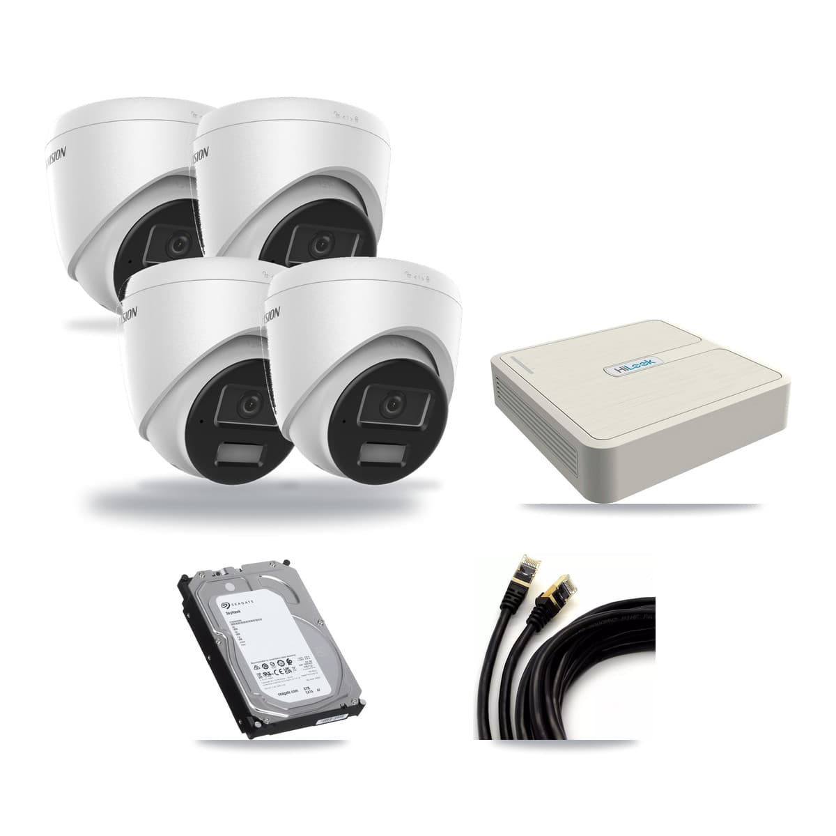 Hikvision & HiLook 8-Channel 4MP CCTV Kit — 4 DS-2CD1343G2 Turret Cameras + 6TB Recording (NVR-108H-D Recorder) - Image 1
