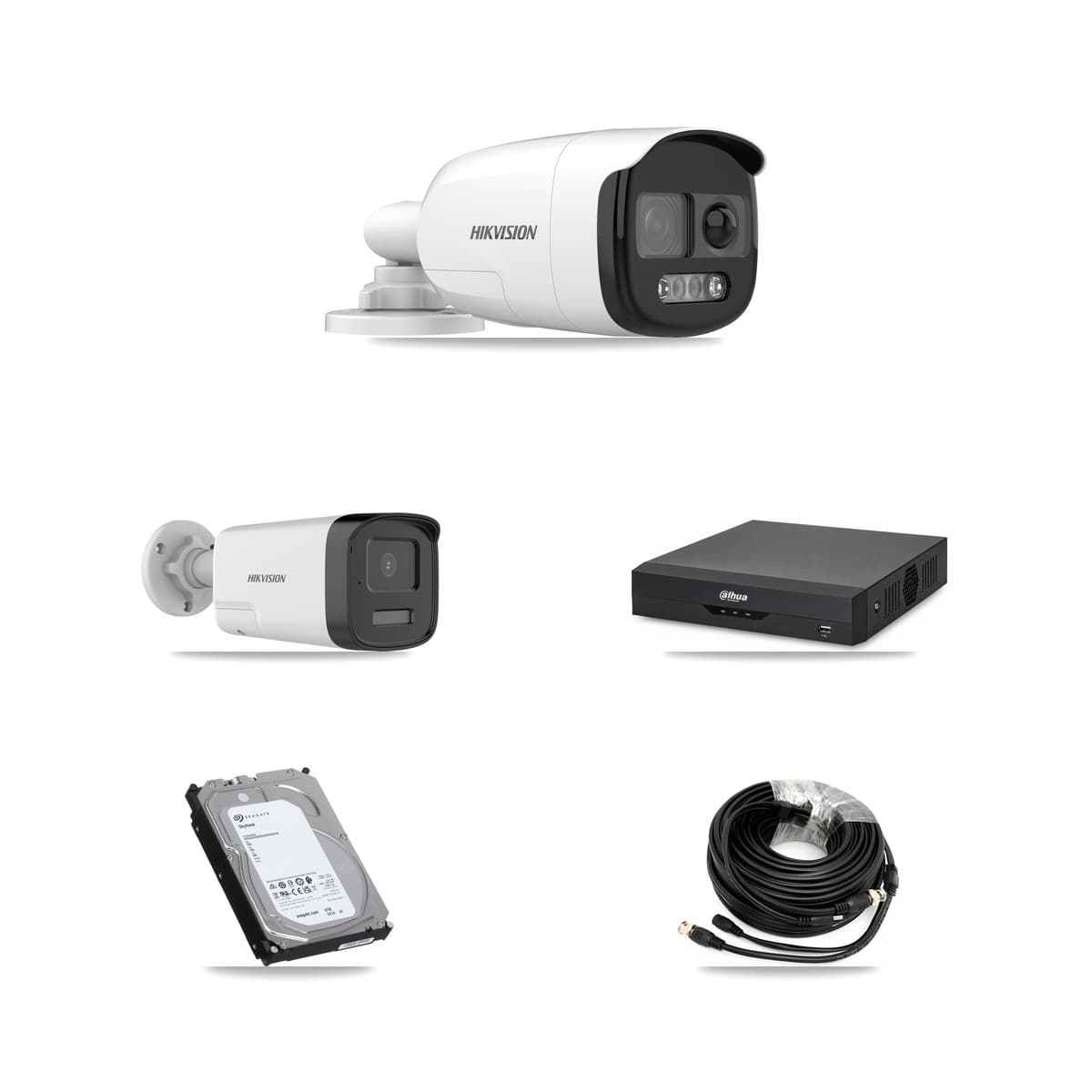 Hikvision & Dahua 4-Channel 5MP CCTV Kit — 2 DS-2CE12KF3T + 2 DS-2CE17K0T Bullet Cameras + 6TB Recording